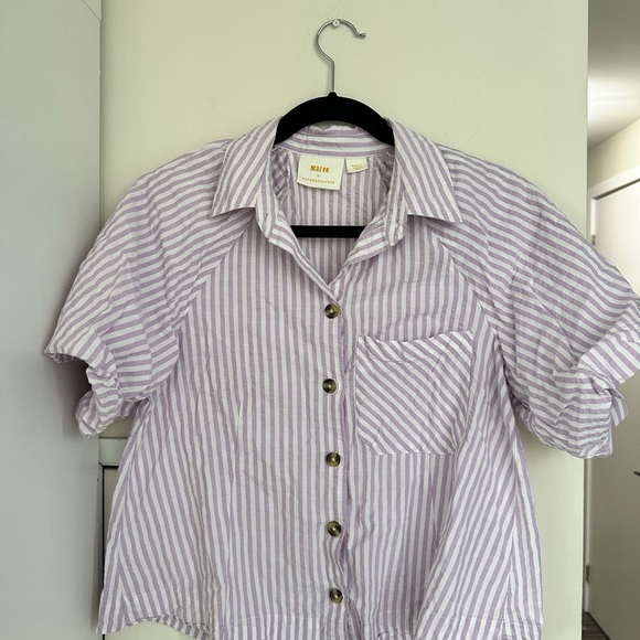 Anthropologie Maeve Lavender Striped Button-Down Shirt size S - Picture 2 of 10